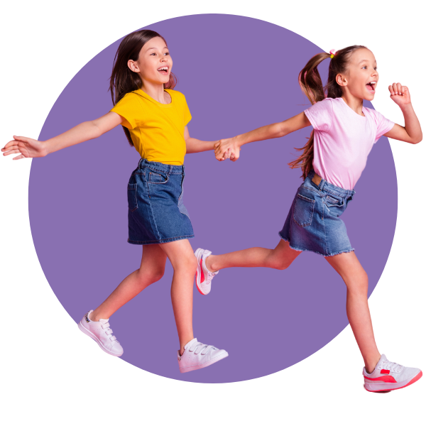 girls holding hands purple circle