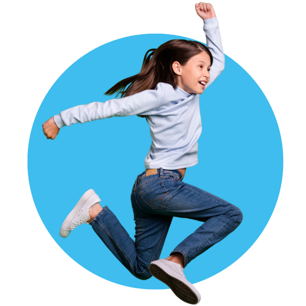 jumping girl blue circle