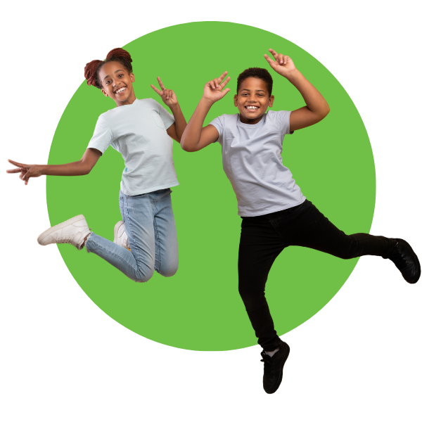 pair jumping green circle